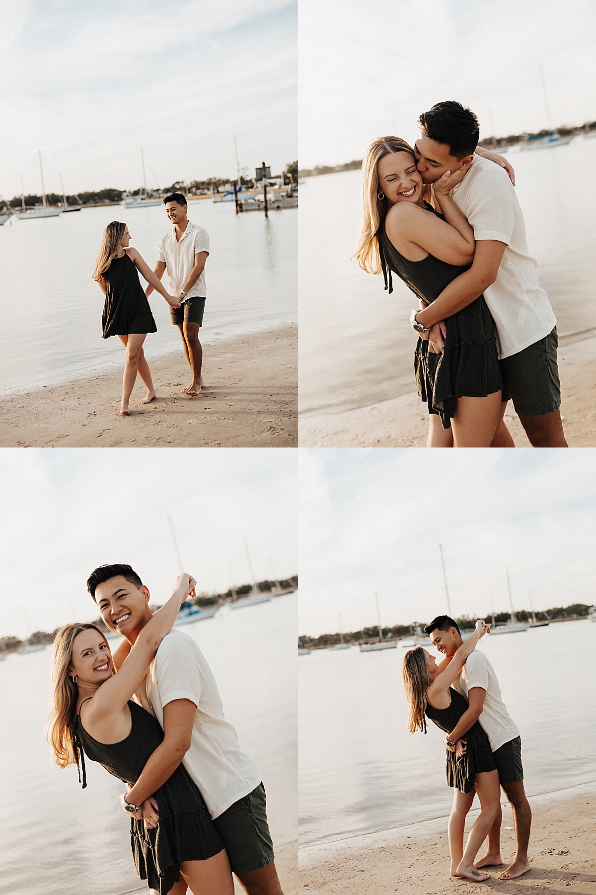 Man kisses woman on the cheeck at their Davis Islands engagement session
