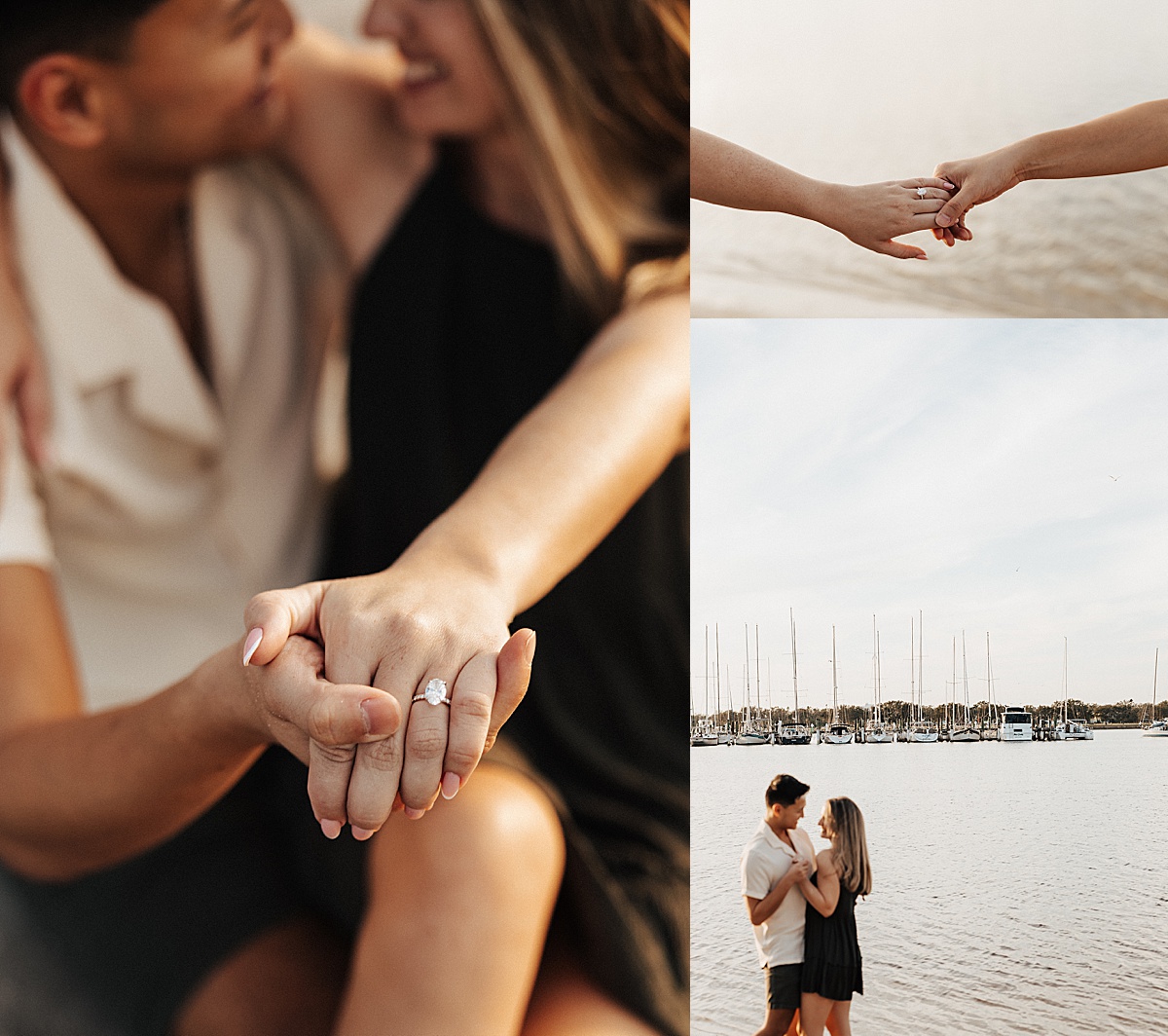 Couple holds hands and shows off engagement ring by Kayla Longstreet Photography